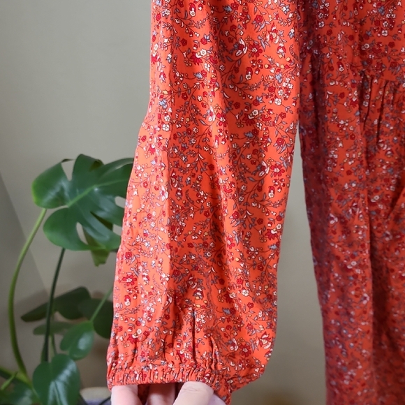 Old Navy Orange Red Floral Sundress with Bishop Sleeves Size Medium - Picture 6 of 11